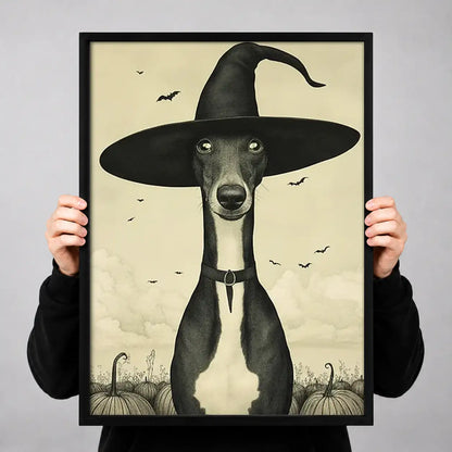 Greyhound Wearing Witch Hat Wall Art 3
