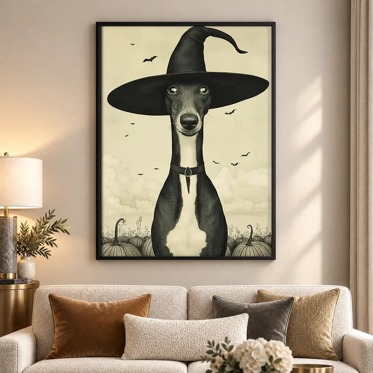 Greyhound Wearing Witch Hat Wall Art 5