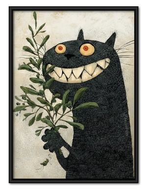 Grinning Black Cat among Green Leaves Wall Art