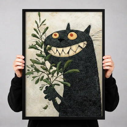 Grinning Black Cat among Green Leaves Wall Art 3