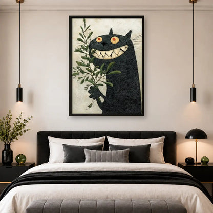 Grinning Black Cat among Green Leaves Wall Art 4
