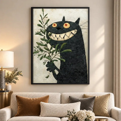 Grinning Black Cat among Green Leaves Wall Art 5