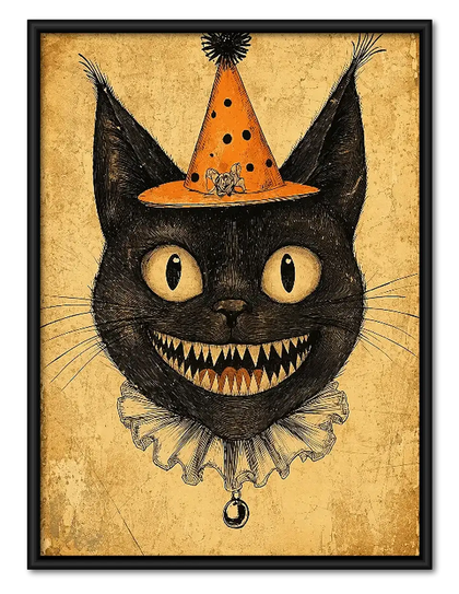 Grinning Black Cat in Witch Hat Wall Art