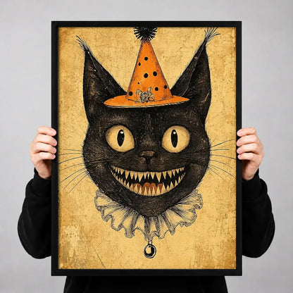 Grinning Black Cat in Witch Hat Wall Art 3