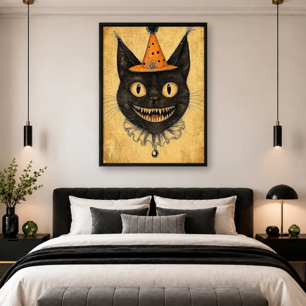 Grinning Black Cat in Witch Hat Wall Art 4