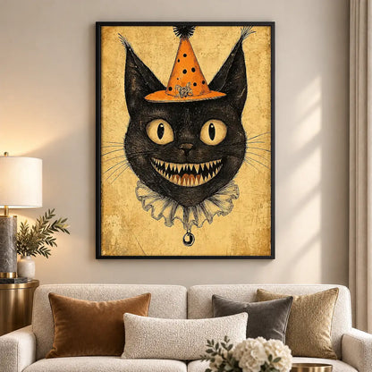 Grinning Black Cat in Witch Hat Wall Art 5