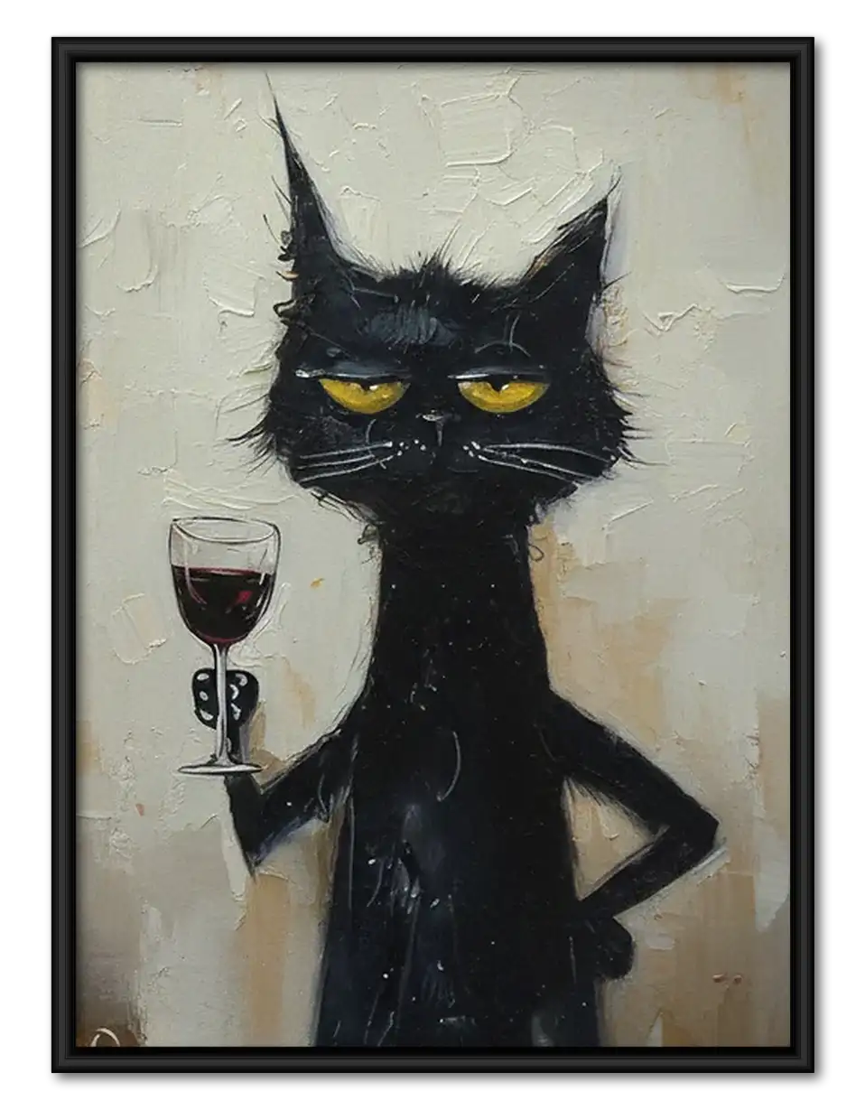 Grumpy Black Cat with Red Wine Wall Art 1