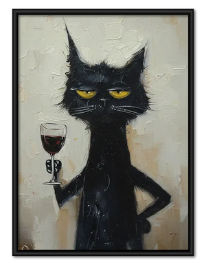 Grumpy Black Cat with Red Wine Wall Art
