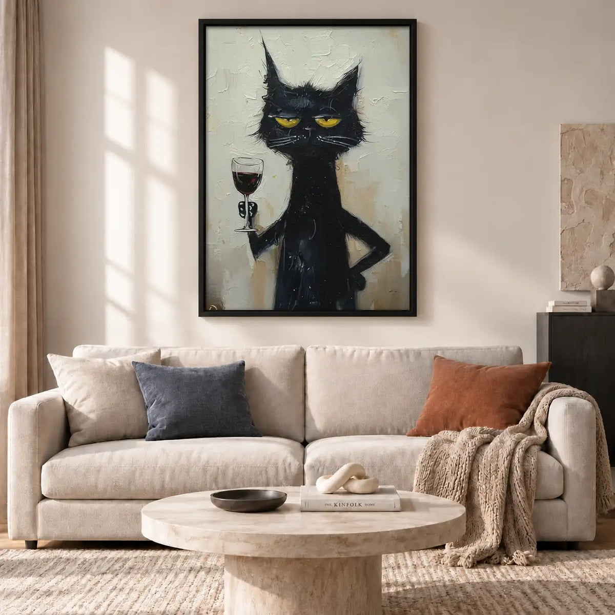 Grumpy Black Cat with Red Wine Wall Art 2