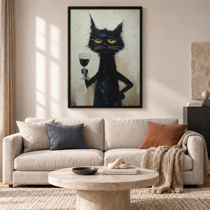 Grumpy Black Cat with Red Wine Wall Art 2