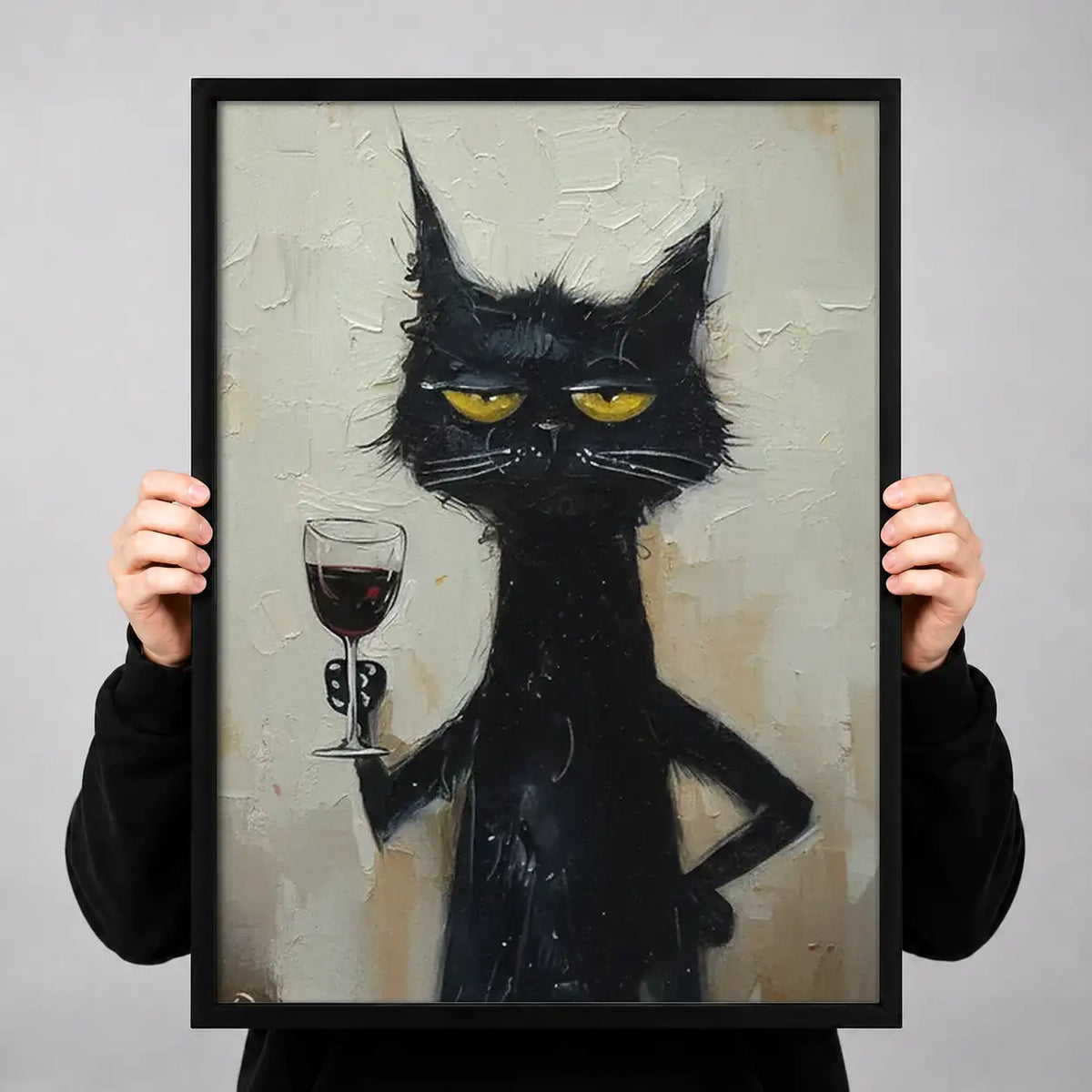 Grumpy Black Cat with Red Wine Wall Art 3