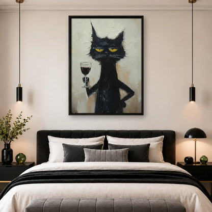 Grumpy Black Cat with Red Wine Wall Art 4