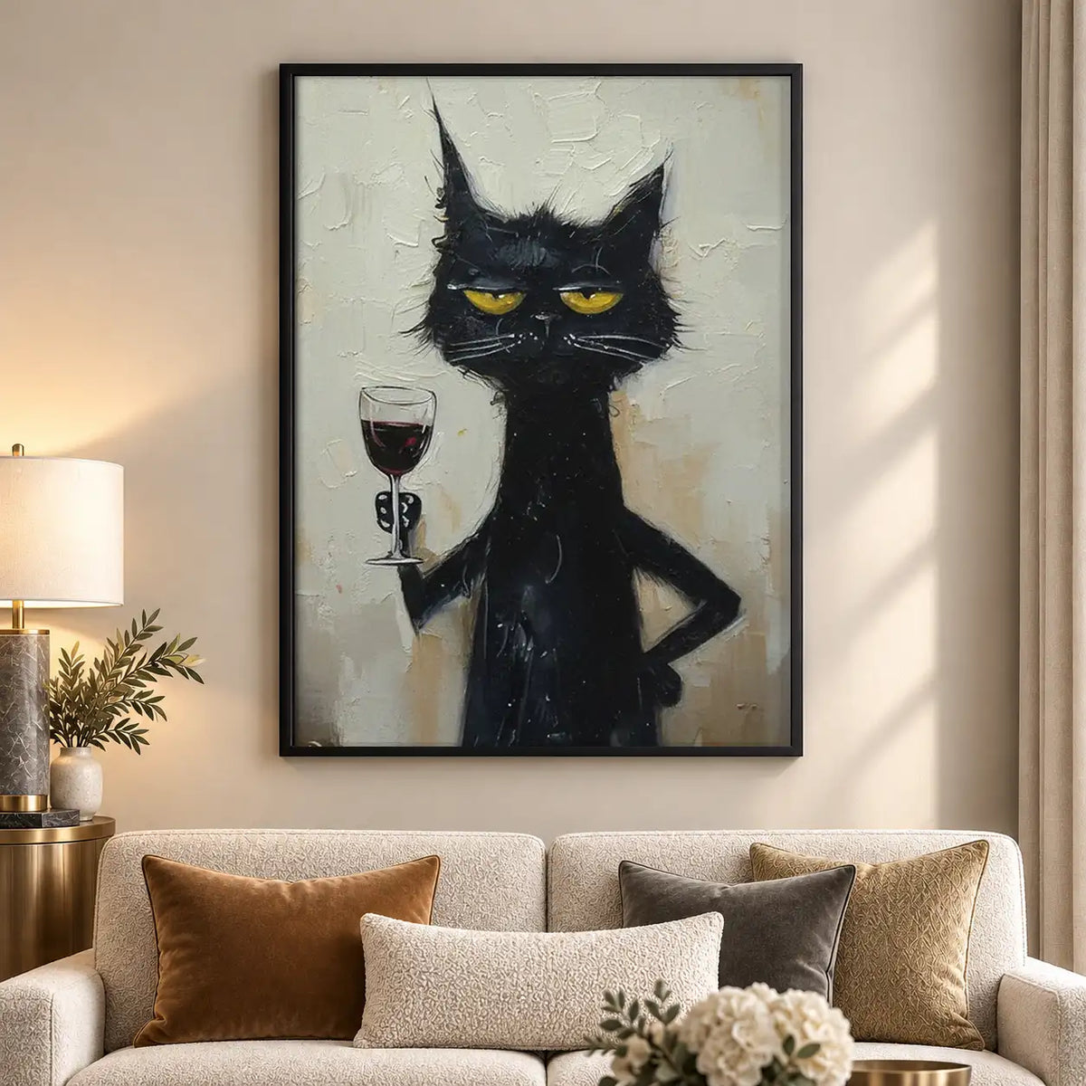 Grumpy Black Cat with Red Wine Wall Art 5