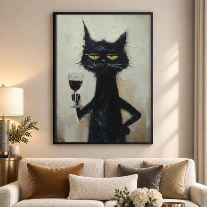 Grumpy Black Cat with Red Wine Wall Art 5