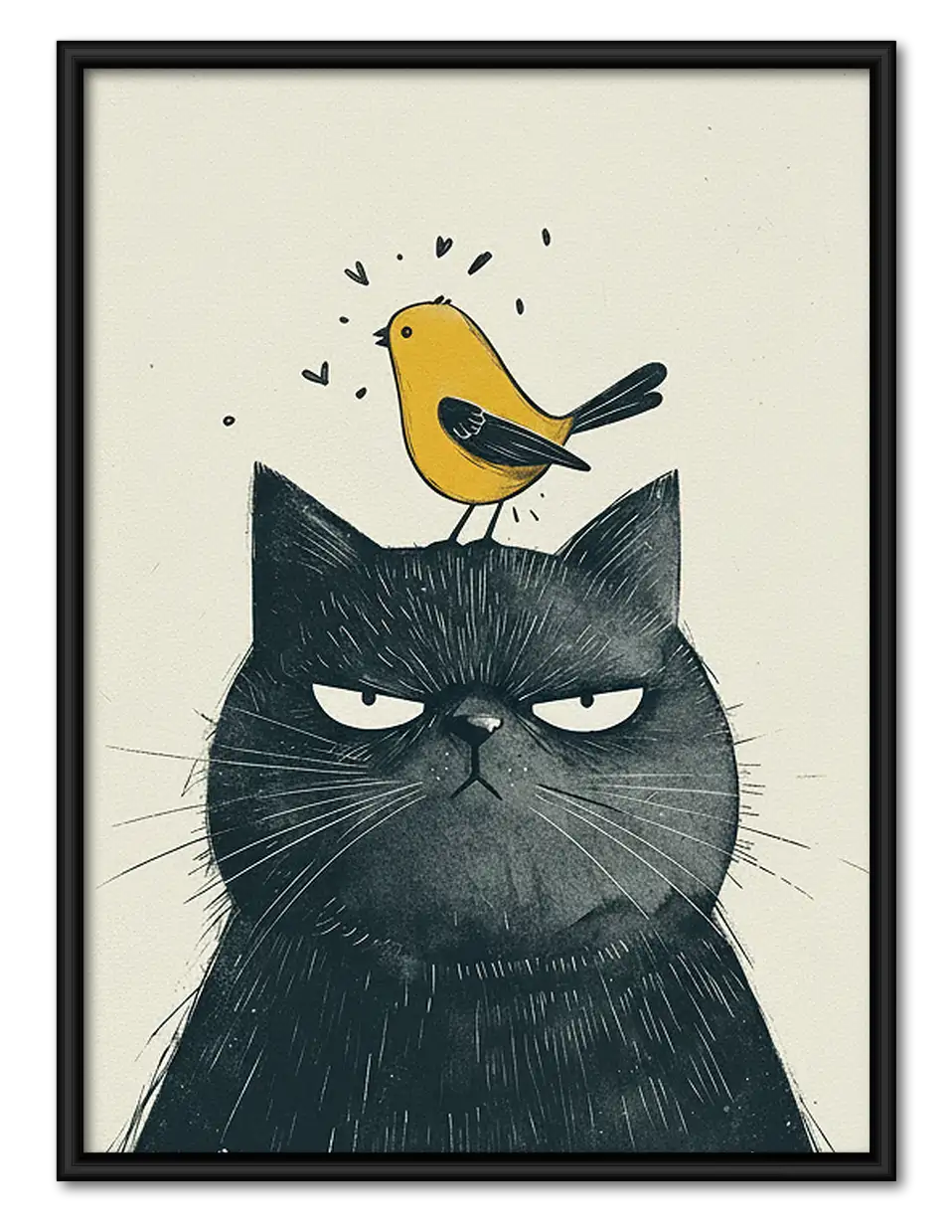 Grumpy Cat with Bird on Head Wall Art 1