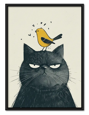 Grumpy Cat with Bird on Head Wall Art