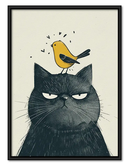 Grumpy Cat with Bird on Head Wall Art