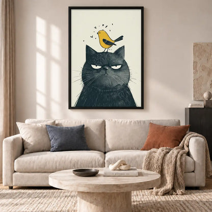 Grumpy Cat with Bird on Head Wall Art 2