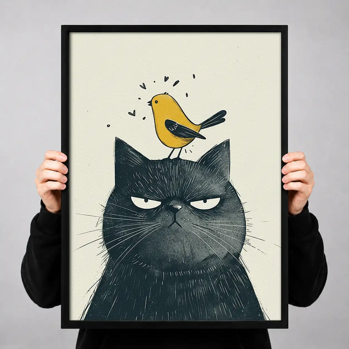 Grumpy Cat with Bird on Head Wall Art 3