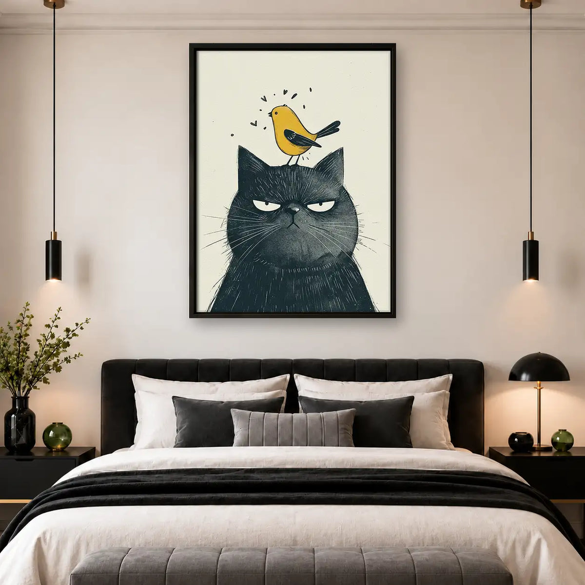 Grumpy Cat with Bird on Head Wall Art 4