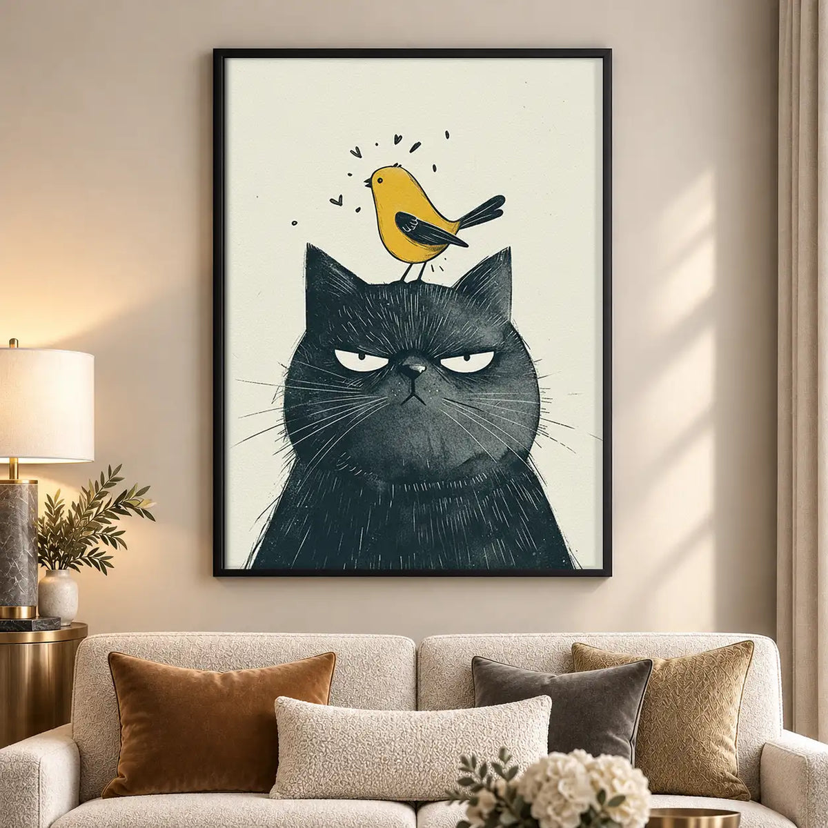 Grumpy Cat with Bird on Head Wall Art 5