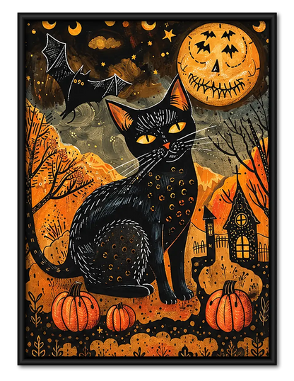 Halloween Black Cat and Pumpkins Wall Art 1