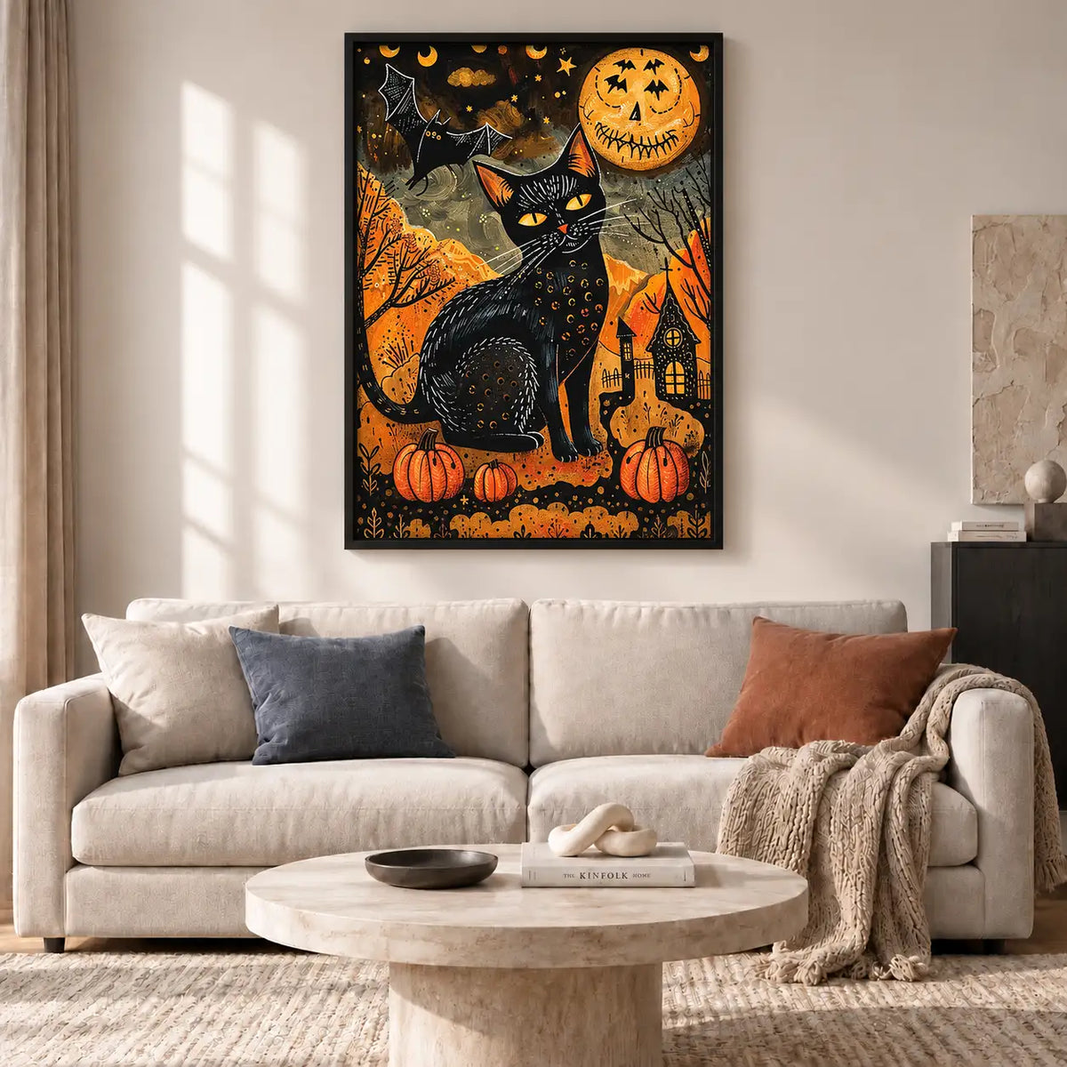 Halloween Black Cat and Pumpkins Wall Art 2
