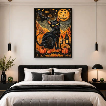 Halloween Black Cat and Pumpkins Wall Art 4