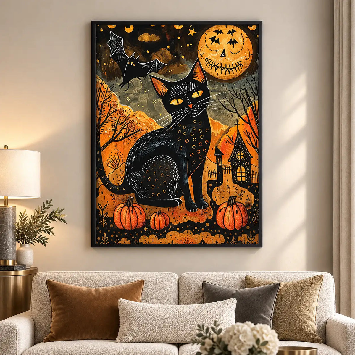 Halloween Black Cat and Pumpkins Wall Art 5