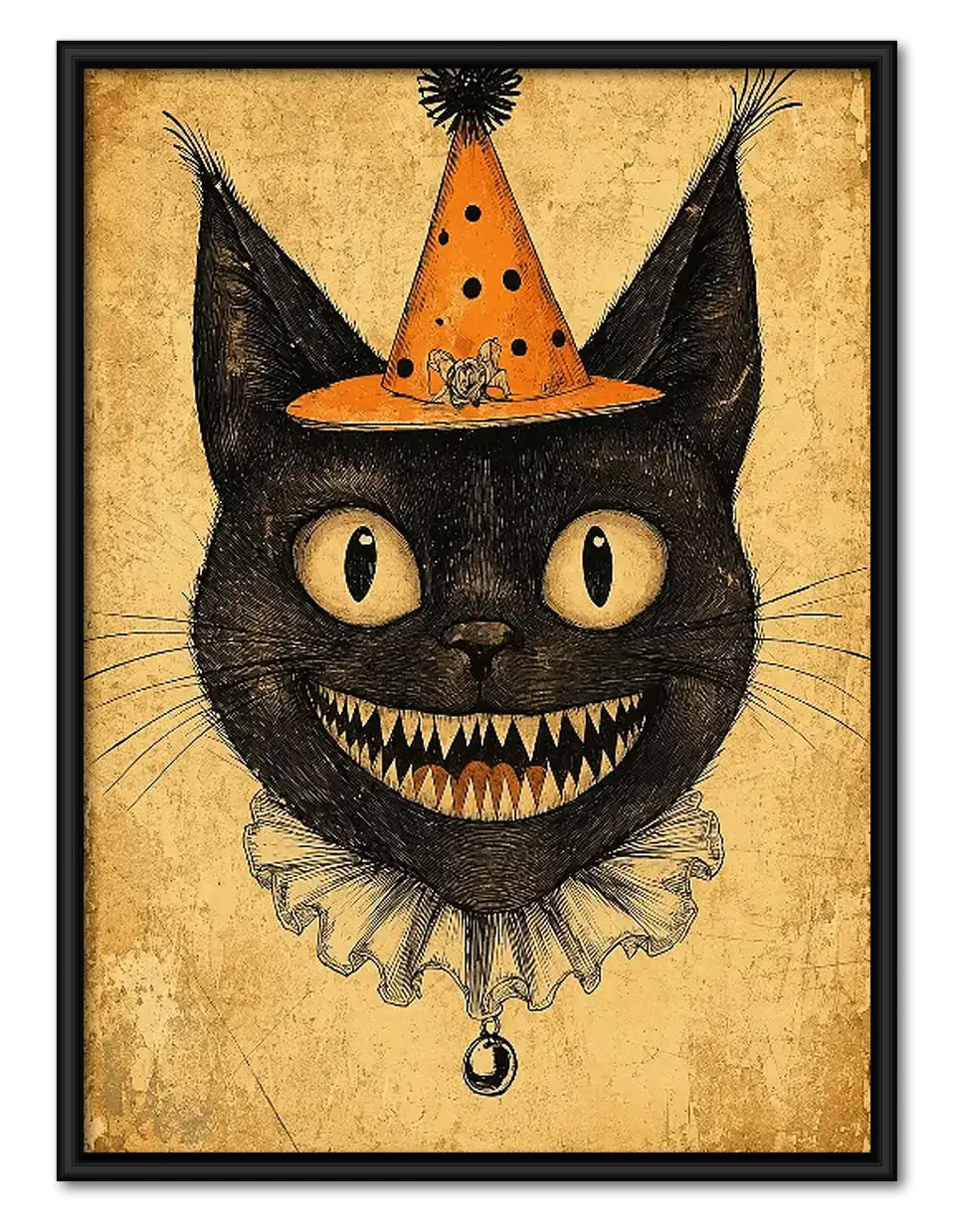 Halloween Black Cat in Orange Witch Hat Wall Art 1