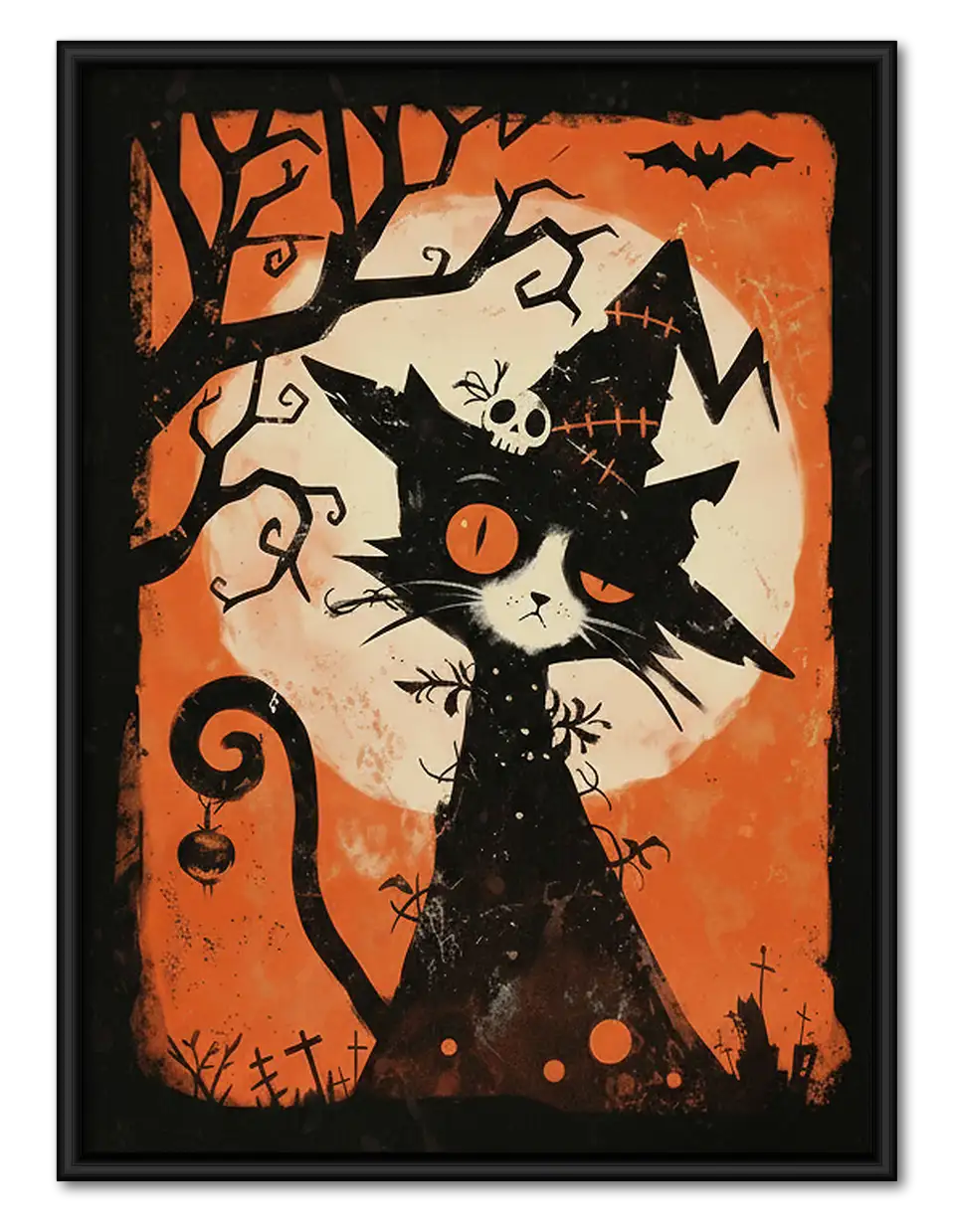 Halloween Black Cat Orange Poster Wall Art 1