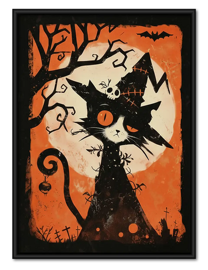 Halloween Black Cat Orange Poster Wall Art
