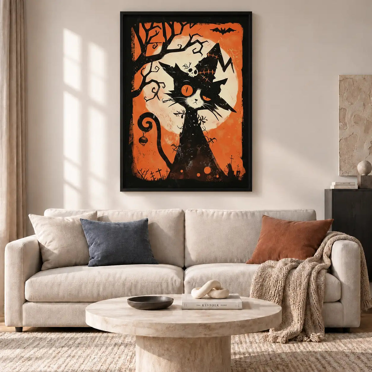Halloween Black Cat Orange Poster Wall Art 2