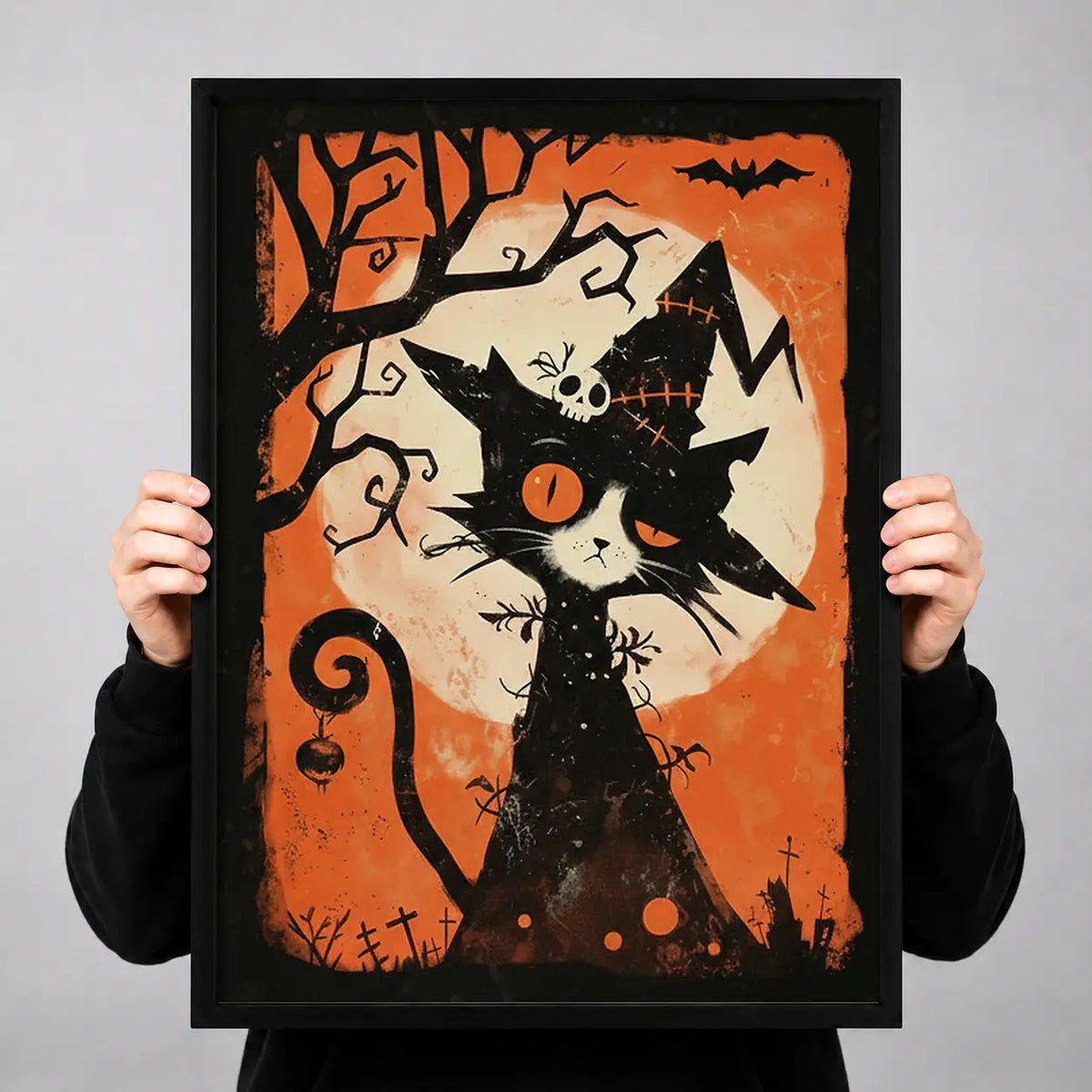 Halloween Black Cat Orange Poster Wall Art 3