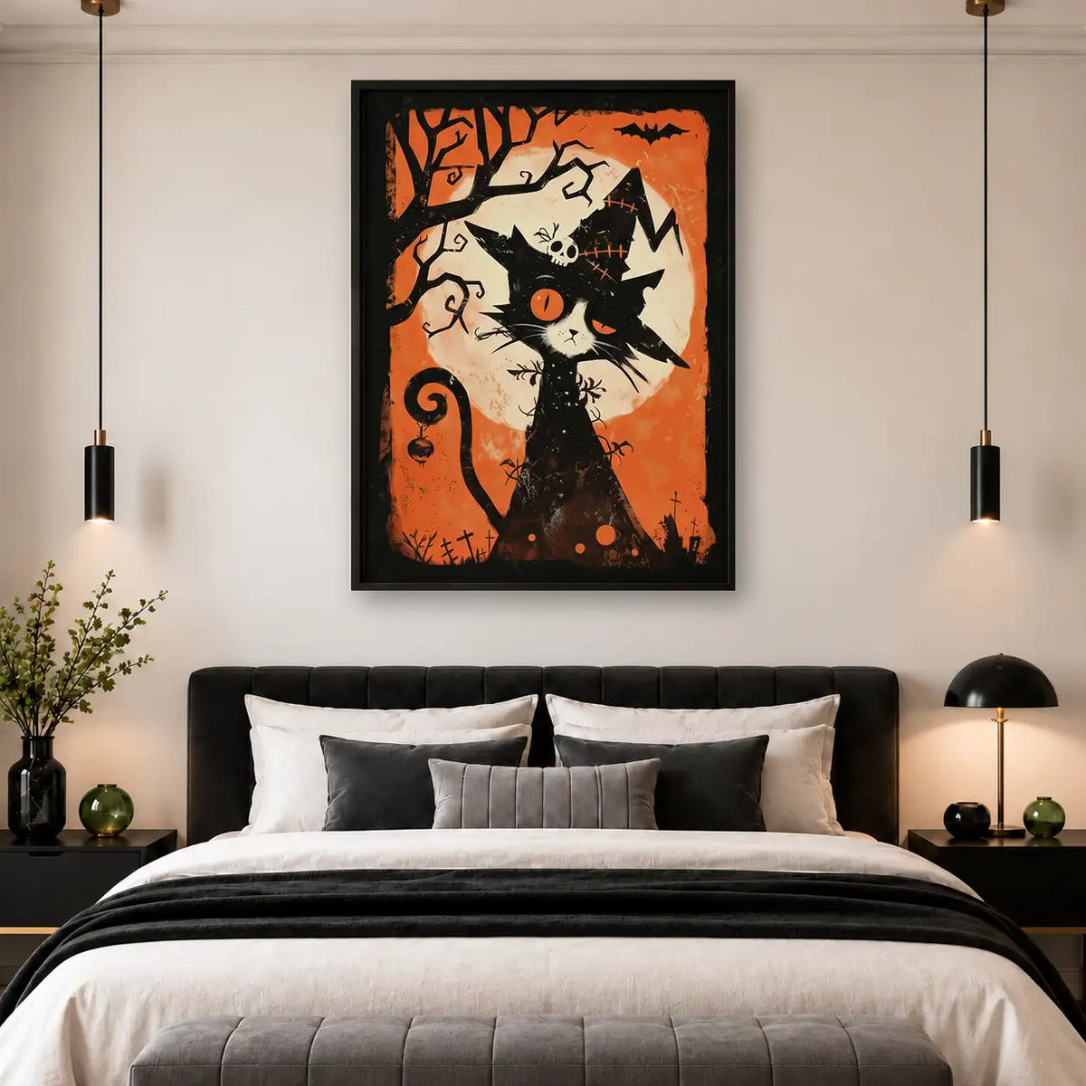 Halloween Black Cat Orange Poster Wall Art 4