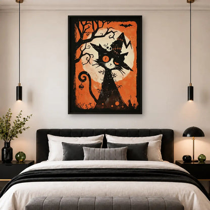 Halloween Black Cat Orange Poster Wall Art 4