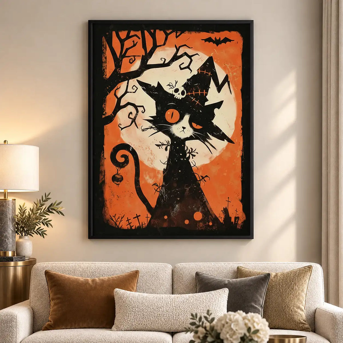 Halloween Black Cat Orange Poster Wall Art 5