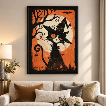 Halloween Black Cat Orange Poster Wall Art 5