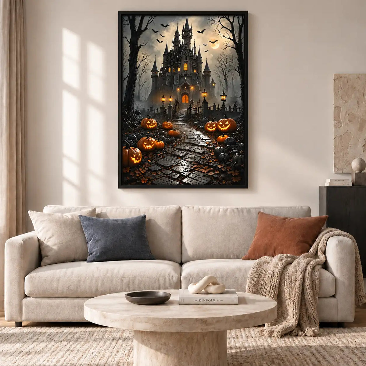 Halloween Castle with Glowing Pumpkins Wall Art 2