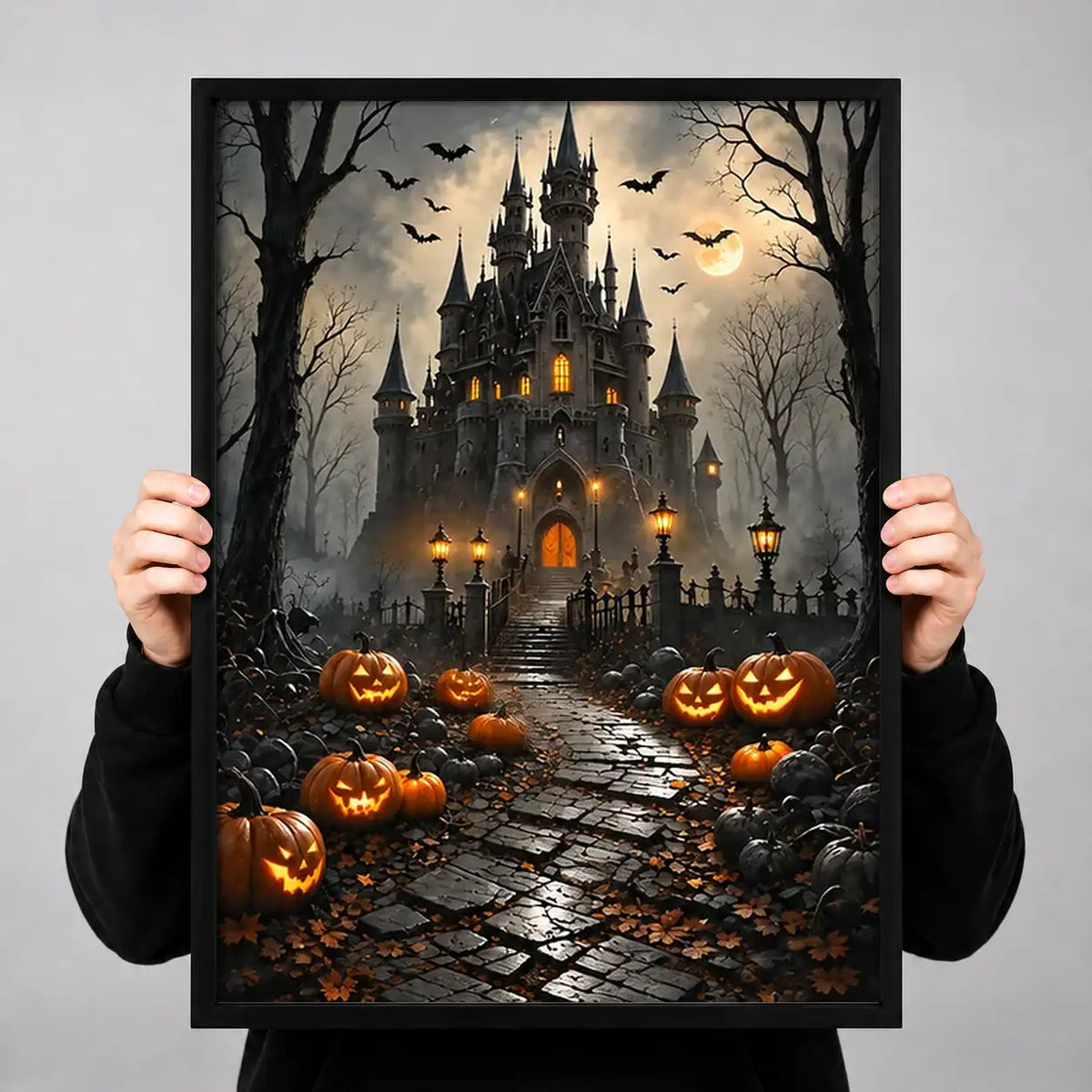 Halloween Castle with Glowing Pumpkins Wall Art 3