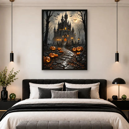 Halloween Castle with Glowing Pumpkins Wall Art 4