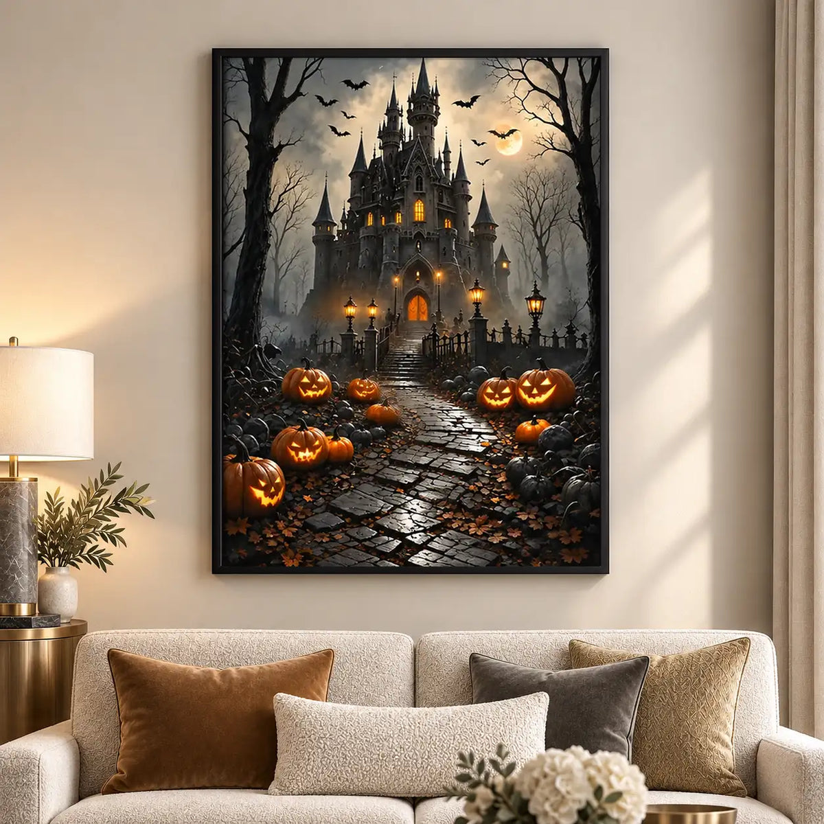 Halloween Castle with Glowing Pumpkins Wall Art 5