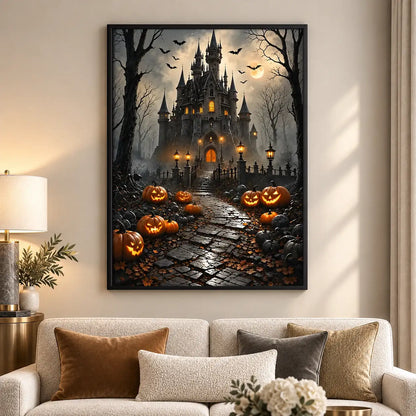 Halloween Castle with Glowing Pumpkins Wall Art 5
