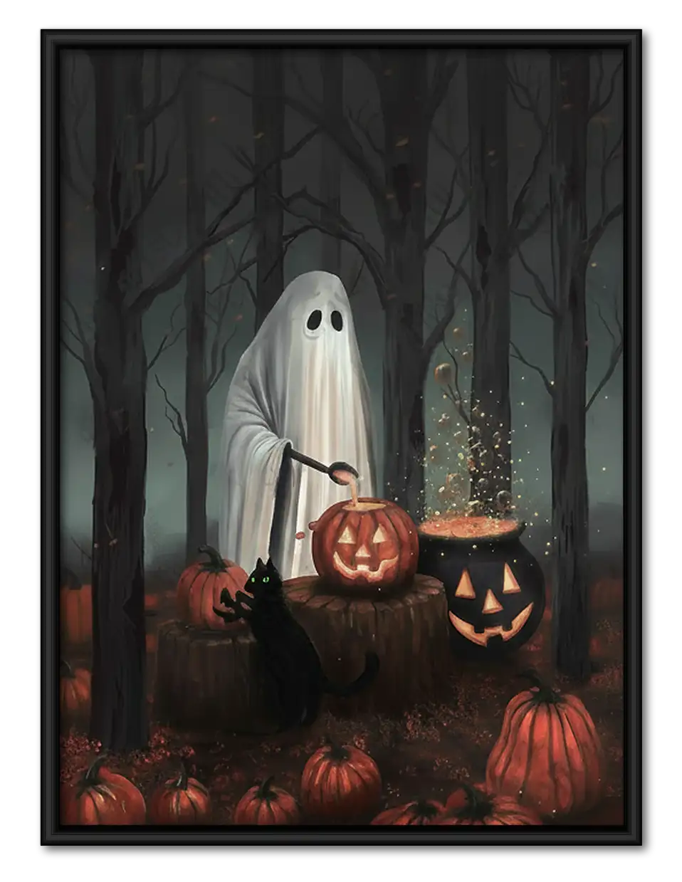 Halloween Ghosts in Dark Forest Wall Art 1