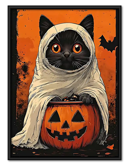 Halloween Mummy Cat with Pumpkin Wall Art 1