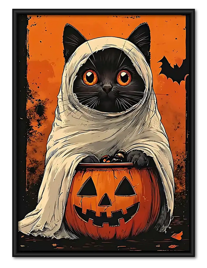Halloween Mummy Cat with Pumpkin Wall Art