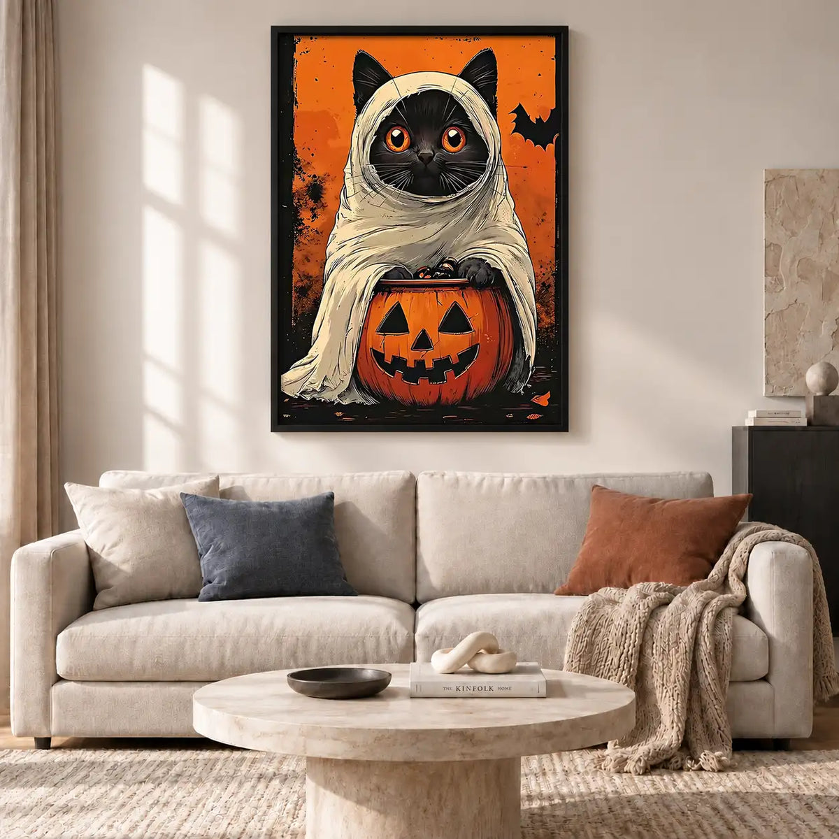 Halloween Mummy Cat with Pumpkin Wall Art 2