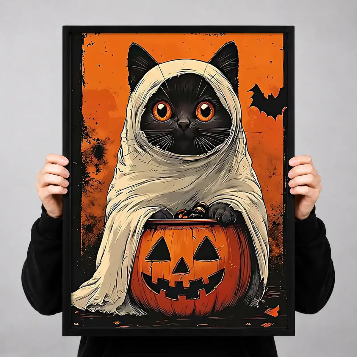 Halloween Mummy Cat with Pumpkin Wall Art 3