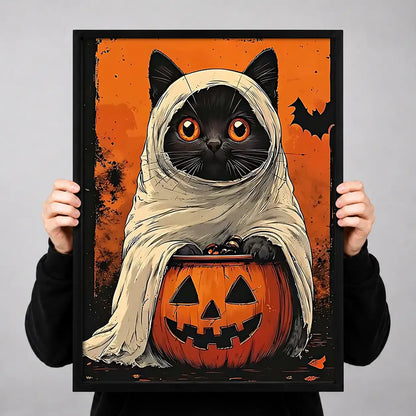 Halloween Mummy Cat with Pumpkin Wall Art 3