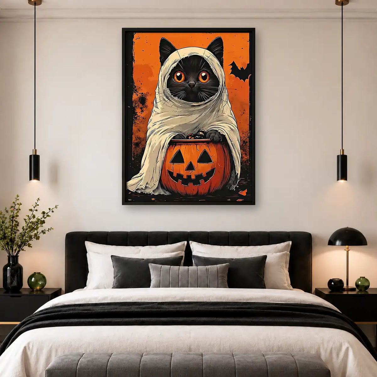 Halloween Mummy Cat with Pumpkin Wall Art 4
